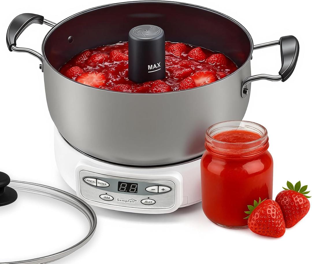 Automatic Jam and Jelly Maker 1000W, 2L Per Batch (≈4 x 16OZ), Electric Pot Stirrer Machine for Homemade Fruit Jam, Jelly & Sauce, Non-Stick Self Stirring Pot, BPA-Free, Replace ball fresh Jam Maker