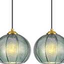 Mikeru 2-Pack Mint Glass Pendant Lights Kitchen Island Lighting Single Globe Pendant Light Fixtures Century Modern Kitchen Island Pendant Lighting for Bedroom Living Dining Room Light (Without Bulbs)