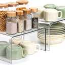 Clear Cabinet Organizer, Shelf Organizer Set of 2 for Kitchen Pantry Organizers and Storage, Display Cabinet Shelf Room Decor Countertop Desk Shelves, Patented Spice Organization for Cabinet