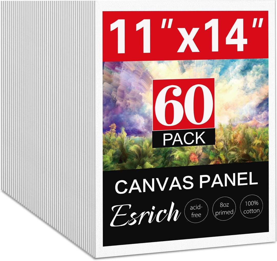 ESRICH Canvas for Painting 11x14, 60 Pack Canvas Boards for Painting Cotton Primed Acid Free Blank Canvas Panels for Beginners & Artist for Oil Paint, Watercolor, Acrylic Paint, Gouache.