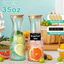 Glass Carafe Pitchers with Lids, Set of 4 1 Liter Embossed Designed Beverage Pitcher Carafe Set for Mimosa Bar, Juice Container for Brunch, Cold Water, Juice -With 4 Wooden Chalkboard Tags