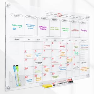Acrylic Calendar for Wall - 24x18 Wall Calendar, Dry Erase Calender, Clear Calendar for Wall, Includes Magnetic Pen, Tray Holders, 4 Markers and 1 Eraser