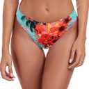 RELLECIGA Women's Cheeky Mid Waisted High Cut Bikini Bottoms (Medium, Blue Floral)