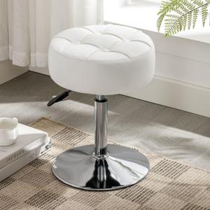 LUE BONA Adjustable Vanity Stool, 360 Swivel Chair for Makeup Room, White Faux Leather Stool for Bathroom & Living Room