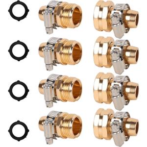 Triumpeek 4 Sets Garden Hose Repair Connector with Clamps, Aluminum Water Hose End Replacement Fit for 3/4" and 5/8" Garden Hose Fittings