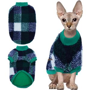 Sphynx Cat Sweater, Soft Fleece Pullover with Sleeves, Warm & Elastic Pet Clothes for Hairless Cats and Small Kittens, Cozy Winter Outfit Green L