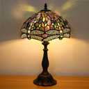 Tiffany Table Lamp Blue Dragonfly Stained Glass Table Lamps for Bedroom 12X12X19Inch 3 Way Color Temperatures Bedside Nightstand Home Office Desk Lamp Reading Lights with E26 LED Bulb