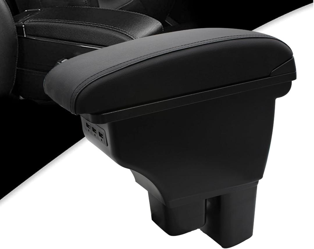 Car Armrest Box for Honda Fit Jazz Hatchback 2009-2013 Accessories Storage Center Console Double Layer with 3 USB Ports Armrest Organizer Box Black Stitching