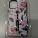 Compatible with iPhone 11 Pro Case Finger Grip,3D Embossed Pink Flowers White Shell Design,Rugged Shockproof Slim Fit Dual Layer Finger Ring Loop Strap Case,Invisible Bracket Phone case(White)