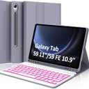 FARYODI Keyboard Case for Samsung Galaxy Tab S10 FE 5G 10.9 inch 2025/ S9 FE 10.9" 2023/S9 11 Inch 2023,7 Colors Backlit Detachable Wireless Keyboard,Smart Folio Cover with S Pen Holder,Purple