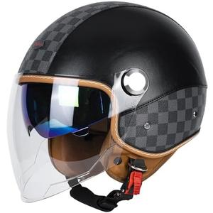 Dual Visor 3/4 Open Face Motorcycle Helmet for Men & Women, DOT Approved Unisex Retro Half HelmetMotorbike Casco for Moped Cruiser Bobber and Chopper