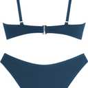 ZAFUL Women's Sexy Triangle Bikini Set O Ring Linked Two Piece Swimsuits Textured Ruched Cheeky Bathing Suit (Blue, M)