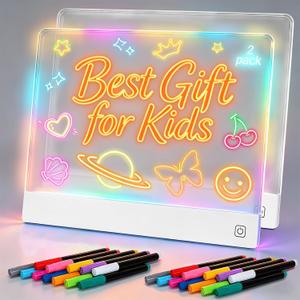 2 Pack Rechargeable LED Note Board with 7 Colors, 16-Inch Light Up Acrylic Dry Erase Board, Lumi Board Led Drawing Board for Kids Sketching Gift Toy for Kids/Girls/Teens - White