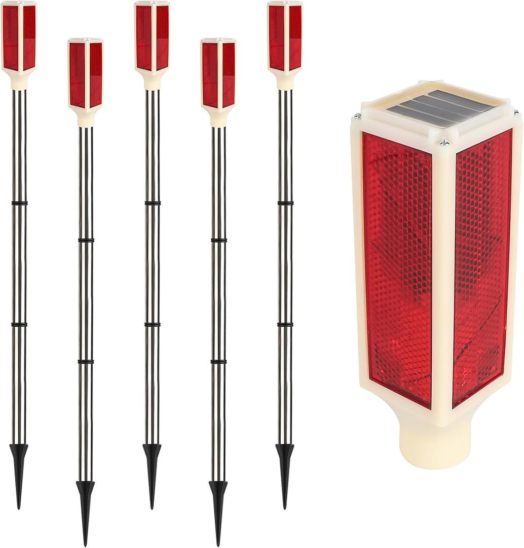 5 PCS Solar Driveway Markers Solar Powered Driveway Markers Driveway Lights Landscape Driveway Reflectors on Poles for Snow Road Outdoor Yard Parking Sidewalk