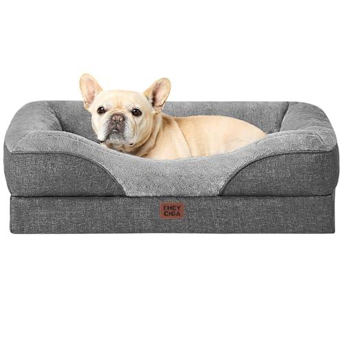 EHEYCIGA Orthopedic Dog Bed for Medium Dog, 30x20x6.5 Inch Memory Foam Dog Couch Bed with Sides, Waterproof Liner & Washable Removable Cover, Bolster Pet Sofa, Grey