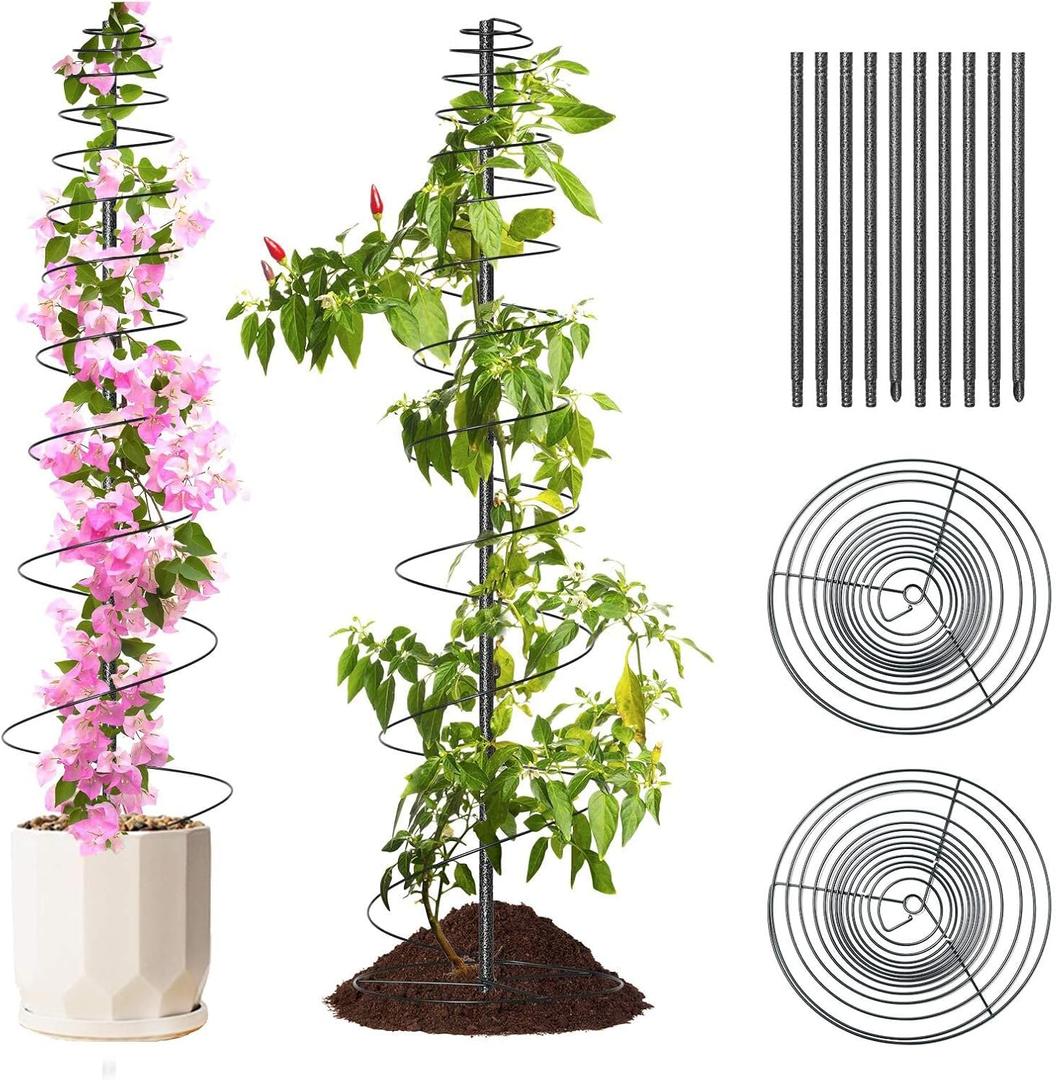 2 Pack Spiral Metal Garden Trellis for Climbing Plants Outdoor - 72" Large Heavy Duty Plant Support Tower with Center Pole, for Outdoor Garden, Raised Bed,Backyard,Container Gardening (Matte Black)