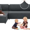 XINEAGE Sectional Couch Cover High Stretch L Shaped Sofa Cover 2 Pieces Non Slip Slipcover with Chaise Furniture Protector with 2 Pillowcases for Pets & Dogs (3 Seat Sofa + 3 Seat Chaise, Dark Gray)