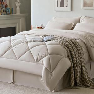 Newspin California King Comforter Set Beige - Bed in a Bag California King Size 8 Pieces, All Season Bed Set, Fluffy Comforter Set with Sheets, Sheet Set Quilt Blanket, Pillowcases & Shams & Bed Skirt