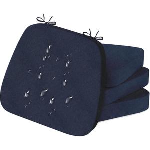 17'' x 16'' x 2.5"Thick Chair Cushions for Dining Chairs, 4 Pack WaterProof Easy Clean Kitchen Chair Pads with Ties and Non-Slip Backing - 30D High Elastic Foam Soft Kitchen Chair Cushions (Dark Blue)
