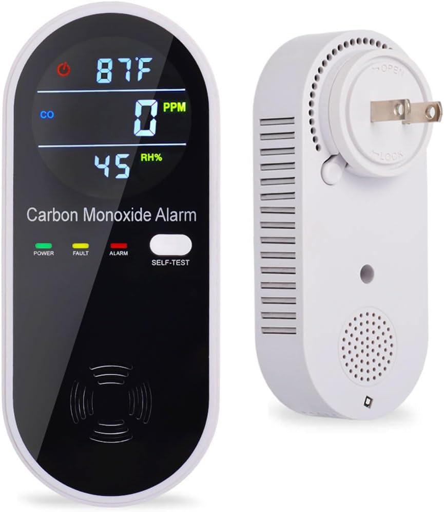Carbon Monoxide Detector Plug in Wall, WESHLGD Portable Carbon Monoxide Detector for Travel, 3-in-1 CO Detector for Home and Travel Camping, (CO Gas Meter Temperature Humidity Sensor)