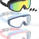 NSSIW Swim Goggles Swimming Kids-Goggles: Anti Fog No Leak with Nose Clip Earplugs for Girls Boys Youth 6-14 3 Pack (07 Black Gold & Navy Blue Clear & Pink Blue Clear)