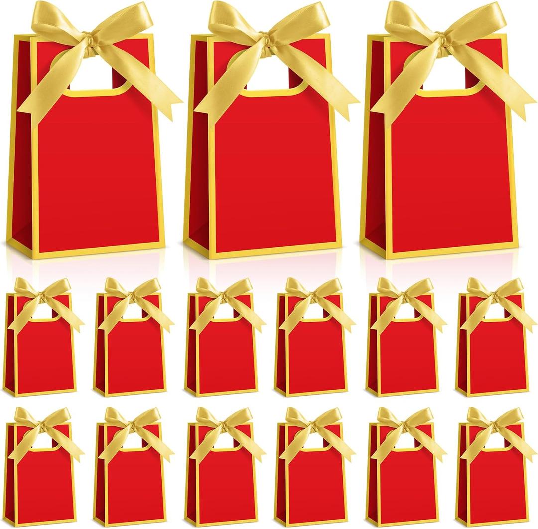 Kolldenn 24 Pcs Small Gift Bags with Bow 6.3 x 3.9 x 2.8 Inch Thank You Gift Bags Elegant Mini Paper Bag with Handles for Wedding Bridal Birthday Baby Shower Bridesmaid Party Favors(Red)