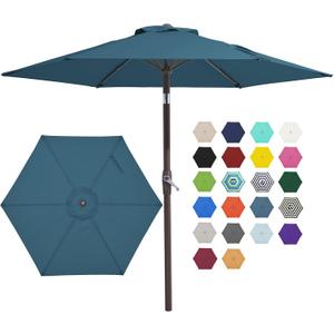 JEAREY 7.5FT Patio Umbrella Outdoor Market Umbrella with 6 Sturdy Ribs, Push Button Tilt/Crank Table Umbrella for Garden, Deck, Backyard and Pool, Lake Blue