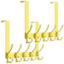 SKOLOO Over The Door Hook - for Doors up to 1-3/4'' Thickness, Pack of 2, Metal Door Hanger with 5 Triple Hooks, Over The Door Hanger for Coats, Hats,Towels, Gold, Assembly Required