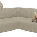 HDCAXKJ Sectional Couch Cover L Shape Stretch Sofa Covers Washable Jacquard Corner Couch Slipcover Non Slip Sectional Slip Cover U Shaped Furniture Protector for Pets Dogs (Light Khaki, X-Large)