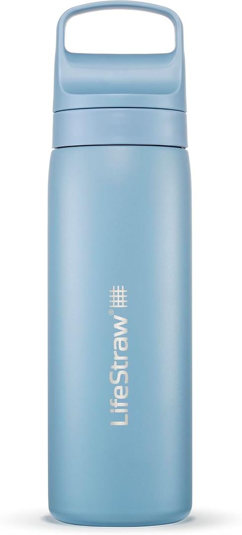LifeStraw Go Series – Insulated Stainless Steel Water Filter Bottle for Travel and Everyday Use, Removes Bacteria, Parasites and Microplastics, Improves Taste, 18oz Icelandic Blue