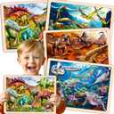 QUOKKA 4SET Puzzles for Kids Ages 4-6 - 36 Pcs Wooden Toddler Realistic Montessori Puzzles Ages 3-5 - Land, Sea, Desert, and Sky Dinosaurs Learning Games for Boys and Girls 4-8 Year Olds