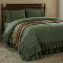 Bedding_Dreamer Olive Green Ruffle Comforter Set Queen, 3 Pieces Shabby Chic Farmhouse Bedding, Soft Microfiber Comforter with Matching Shams, All Season