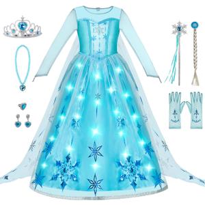 Spooktacular Creations Halloween Kids Ice Princess Dresses, Light-Up Princess Costume for Girls, Sequin Gown for Birthday (3T (3-4 yrs))