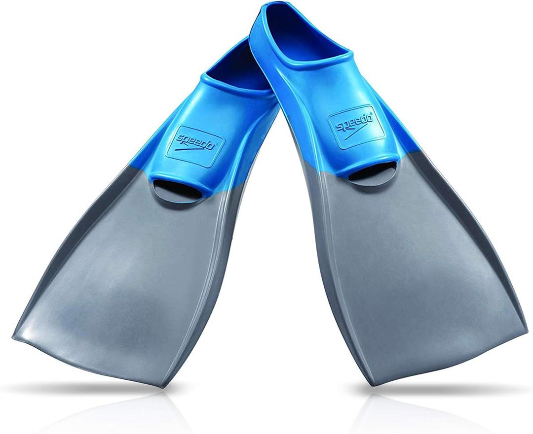 Speedo Unisex-Adult Swim Training Fins Rubber Long Blade (Medium, Blue/Grey SIOC)