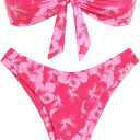 ZAFUL Knotted Bandeau Bikini for Women Strapless Swimsuits High Cut Bathing Suit Sexy Cheeky Tie Side Swimwears (Small, 0-rose Red Floral)