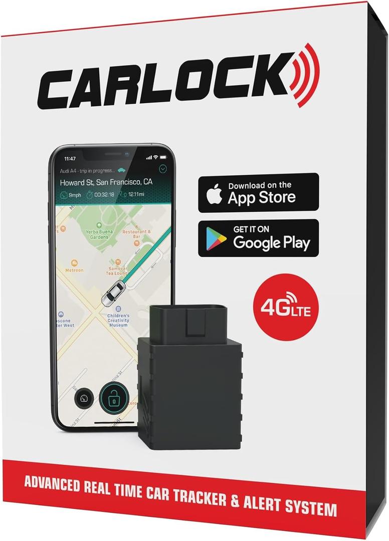 CARLOCK Anti Theft Car Device - Real Time 4G Car Tracker & Car Alarm System. Comes with Device & Phone App. Tracks Your Car in Real Time & Notifies You Immediately of Suspicious Behavior. OBD Plug & Play