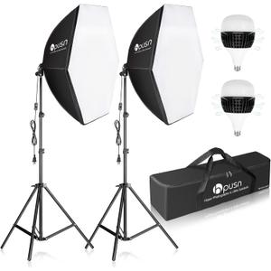 HPUSN Softbox Photography Lighting Kit 30"X30" Professional Continuous Lighting System Photo Studio Equipment with 2pcs E27 Socket 5400K Bulbs for Portraits Advertising Shooting YouTube Video (SB02-6)