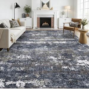 GarveeHome 8x10 Modern Rugs for Living Room Machine Washable Abstract Area Rugs with Non-Slip Backing Soft Stain Resistant Bedroom Nursery, Grey Brown