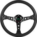 RASTP Universal Racing Steering Wheel,Drifting Deep Dish Steering Wheel 13.8/350mm 6 Bolts Grip Vinyl Leather & Aluminum with Horn Button for Car -Black