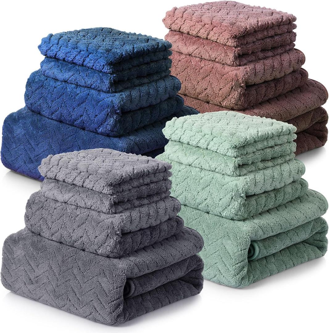 Mixweer 16 Pieces Bath Towels Sets Quick Dry Towel Set for Bathroom Included 4 Bath Towels 4 Hand Towels and 8 Washcloths Absorbent Bath Towel Sets Coral Velvet Towel for Shower Spa Hotel