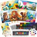 Cholemy 36 Pcs Paint and Sip Kit for Adults 8''x10'' Pre Drawn Canvas for Painting DIY Afro Acrylic Painting Kit Wood Easel Brushes Date Night Bulk for Easter Party Gifts(Plants Animals)