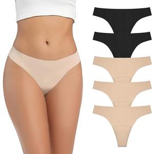 REELINDRY Women's Incontinence Thong Panties Washable Light Absorbency Leak Proof Underwear Bladder Control 5 Pack (2 Black-3 Beige, M)