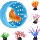 Betta Fish Hideout, Betta Fish Tank Accessories with Suction Cups and 5 Fake Aquatic Plants, Aquarium Decor Accessory for Small Shrimps to Hide and Rest(Blue)