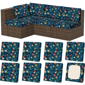 8Pcs Stretch Patio Cushion Covers, Outdoor Couch & Sofa Replacement Slipcovers for Patio Furniture Cushion Covers, Washable Reusable Furniture Protector (Square-large, Tropical Flower)