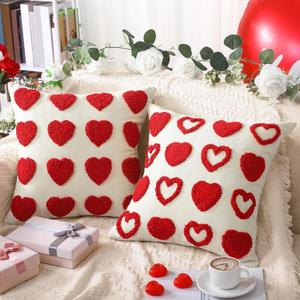 Mixweer 2 Pcs Valentines Day Throw Pillow Covers 18 x 18 Inch Love Heart Decorative Pillow Covers Soft Plush Faux Fur Valentines Cushion Pillowcase for Valentines Day Couch Sofa Home Decor Gift(Red)