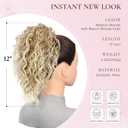 ZQIAN BEAUTY Claw Clip Ponytail Extension - 12 Inch Curly Ponytail Extension, Wavy Pony Tails Hair Extensions, Synthetic Hair Extensions Ponytail for Women (Color: Blonde with Bleach Blonde Ends)