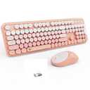 Wireless Keyboard and Mouse Combo, 105 Round Keys Full-Size Cute Colorful Pink Cordless Keyboard and Mouse with Retro Typewriter for PC/ Mac/ Laptop/ Tablet/ Computer/ Windows Pink