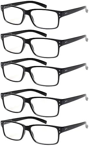 NORPERWIS Reading Glasses 5 Pairs Quality Readers Spring Hinge Glasses for Reading for Men and Women (5BLACK, 6.00)