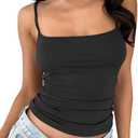 LCNBA Women's Adjustable Spaghetti Strap Top Basic Cami Sleeveless Crop Tank Top Black Small