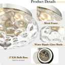 Darkaway Large Ceiling Light Fixtures 3-Ight Flush Mount Indoor Outdoor Ceiling Light with Water ipple Glass Shade for Kitchen Bedroom Living Room Dining Room Entry Porch Nickel Finish, 13.38inch